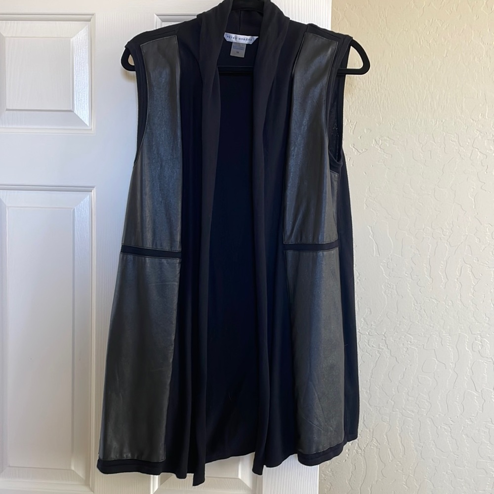 Peter Nygard Tunic-Length Vest with Faux Leather Front